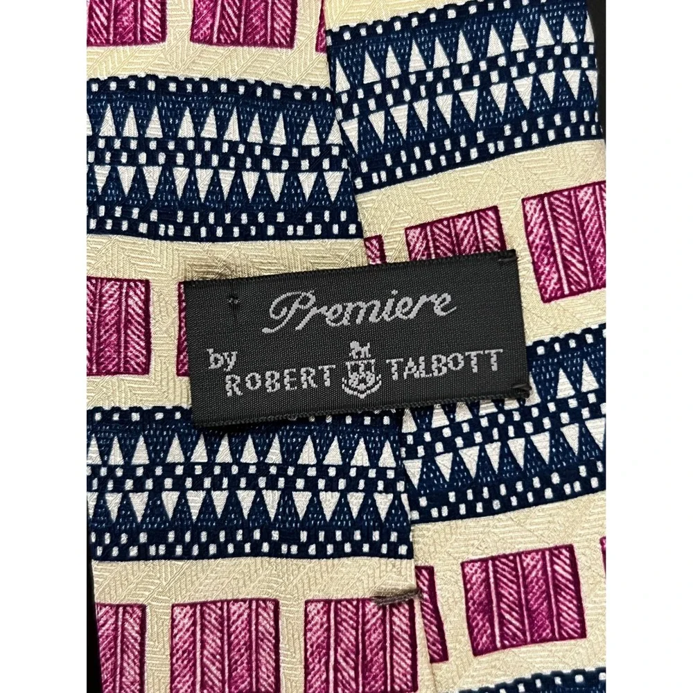 Robert Talbott Premiere Mens‎ Silk Tie Geometric Pink Navy Made in USA 3.75W